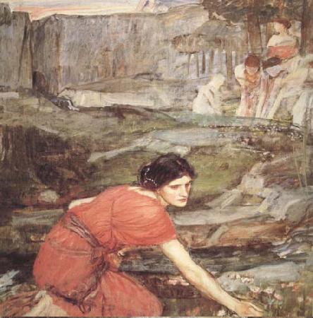 John William Waterhouse Study:Maiidens picking Flowers by a Stream (mk41) oil painting image